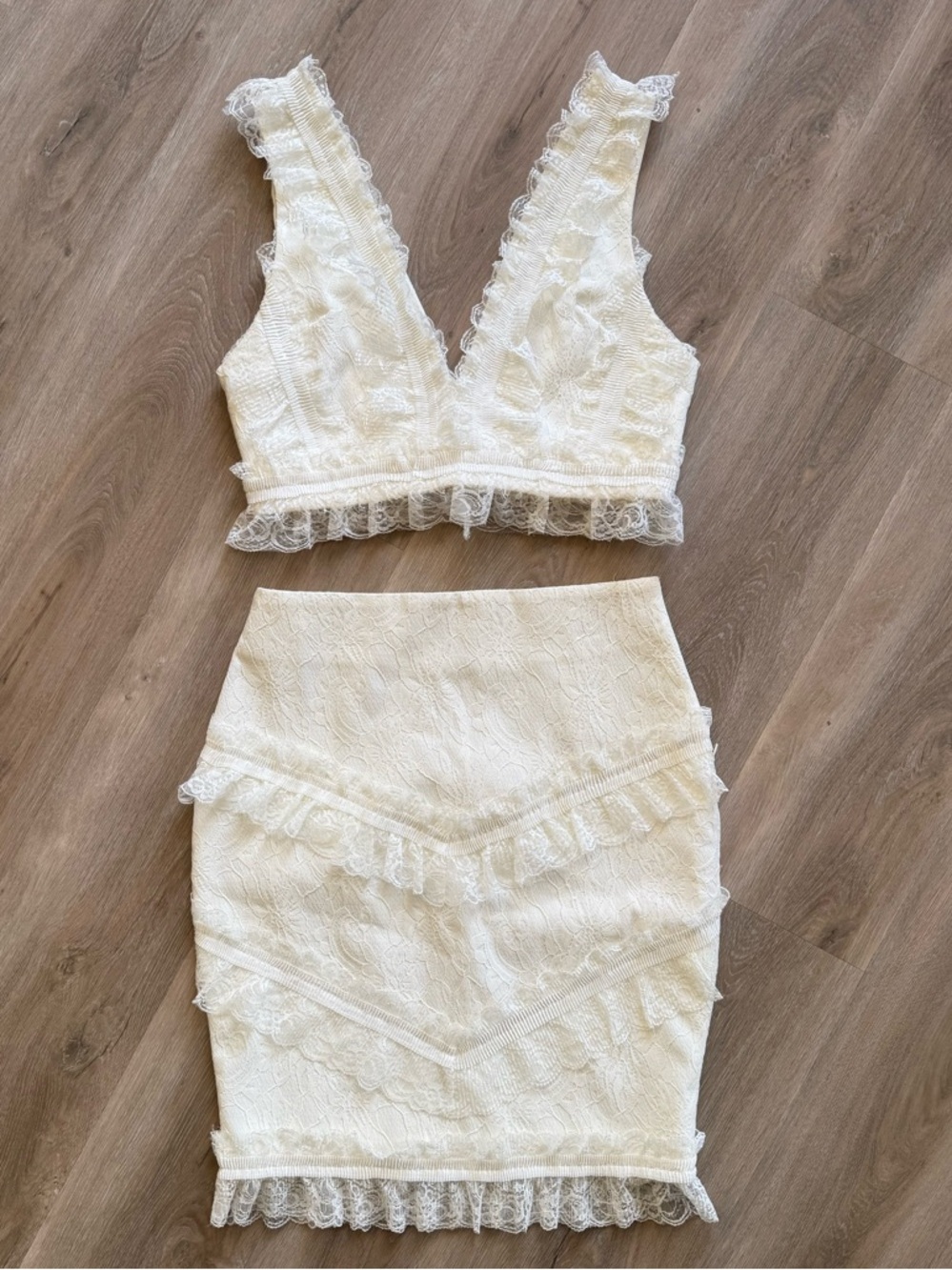 Endless Rose Ivory Lace Pencil Skirt and top